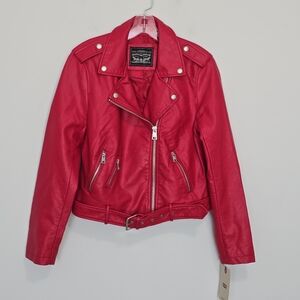 Levi's Faux Leather Moto Jacket Womens M Red Biker NWT